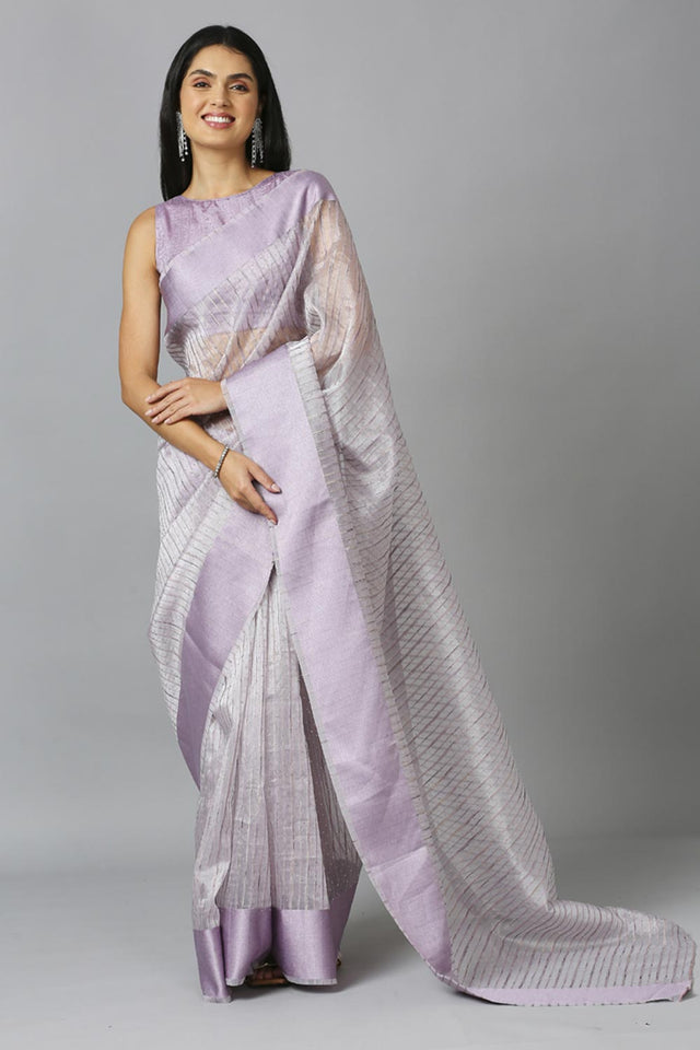 Light Lavender Organza Stone Work Party Wear Designer Saree