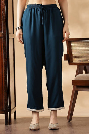 Black Floral Printed Silk Kurti Pant Set