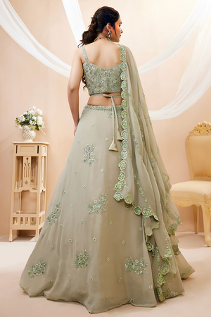 Green Sequin with Floral Embroidered Georgette Lehenga (7060-PISTA)