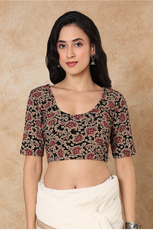 Black Floral Printed Lycra Blouse (RF-0302-BLCK)