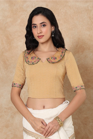 Gold Floral Embroidered Lycra Blouse (RF-0304-GOLD)