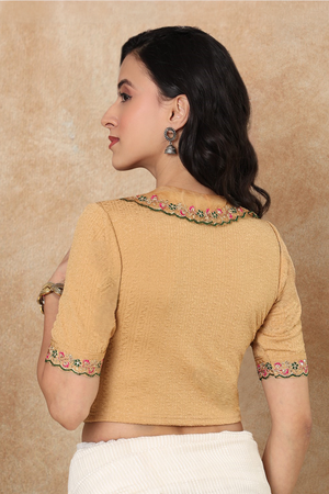 Gold Floral Embroidered Lycra Blouse (RF-0304-GOLD)