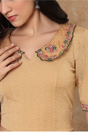 Gold Floral Embroidered Lycra Blouse (RF-0304-GOLD)
