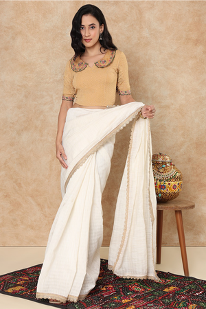 Gold Floral Embroidered Lycra Blouse (RF-0304-GOLD)