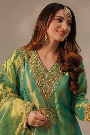 Green Embroidered Organza Palazzo Suit Set