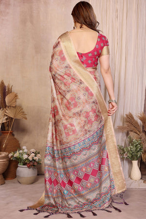Brown Printed Cotton Silk Saree (BANDHEJ1-CHIKU)