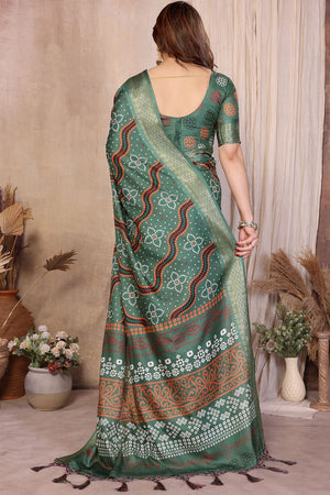 Green Printed Cotton Silk Saree (BANDHEJ1-GREEN)
