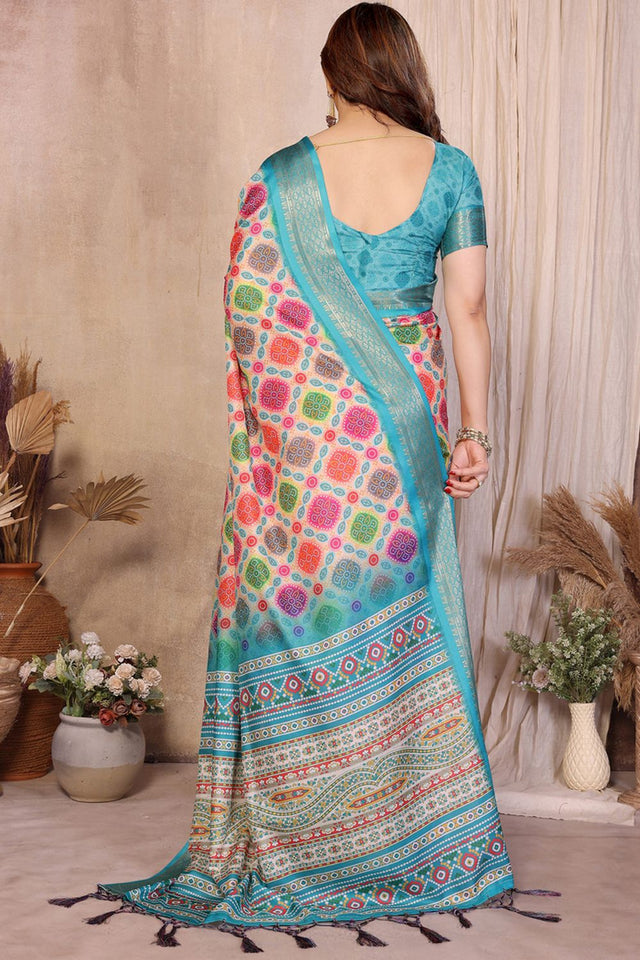 Multi Color Printed Cotton Silk Saree (BANDHEJ1-MULTI)