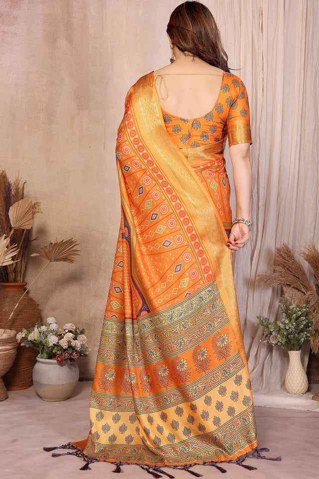 Mustard Printed Cotton Silk Saree (BANDHEJ1-MUSTARD)
