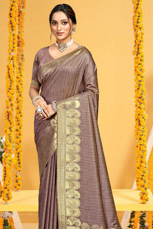 Brown Woven Silk Saree