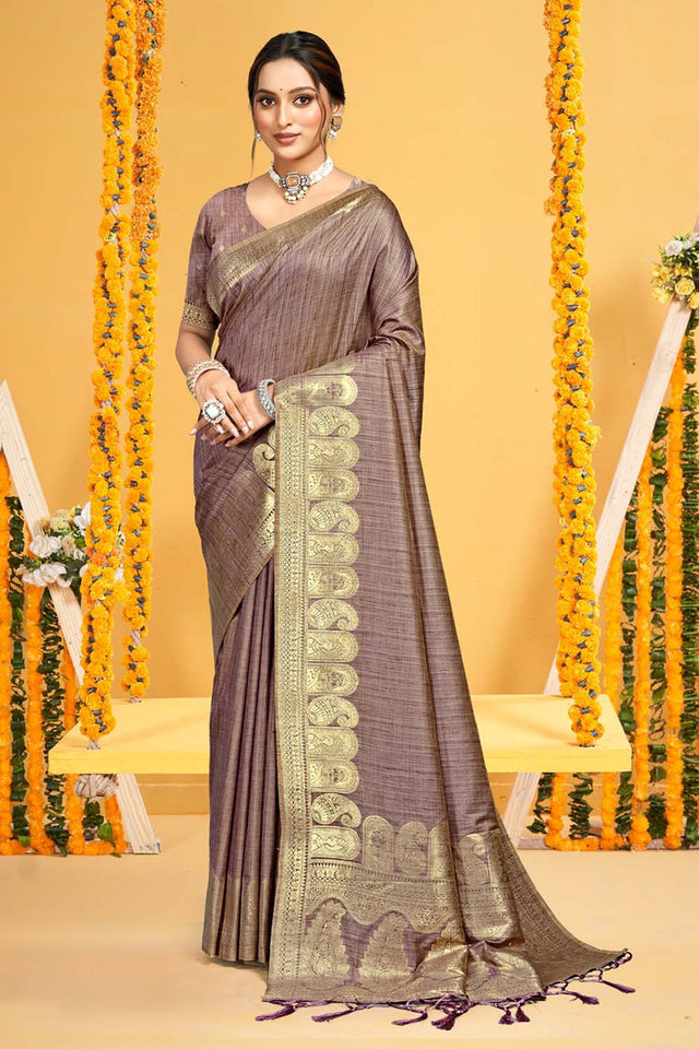 Brown Woven Silk Saree