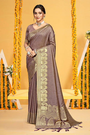 Brown Woven Silk Saree