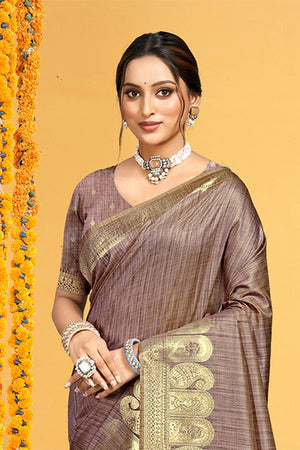 Brown Woven Silk Saree
