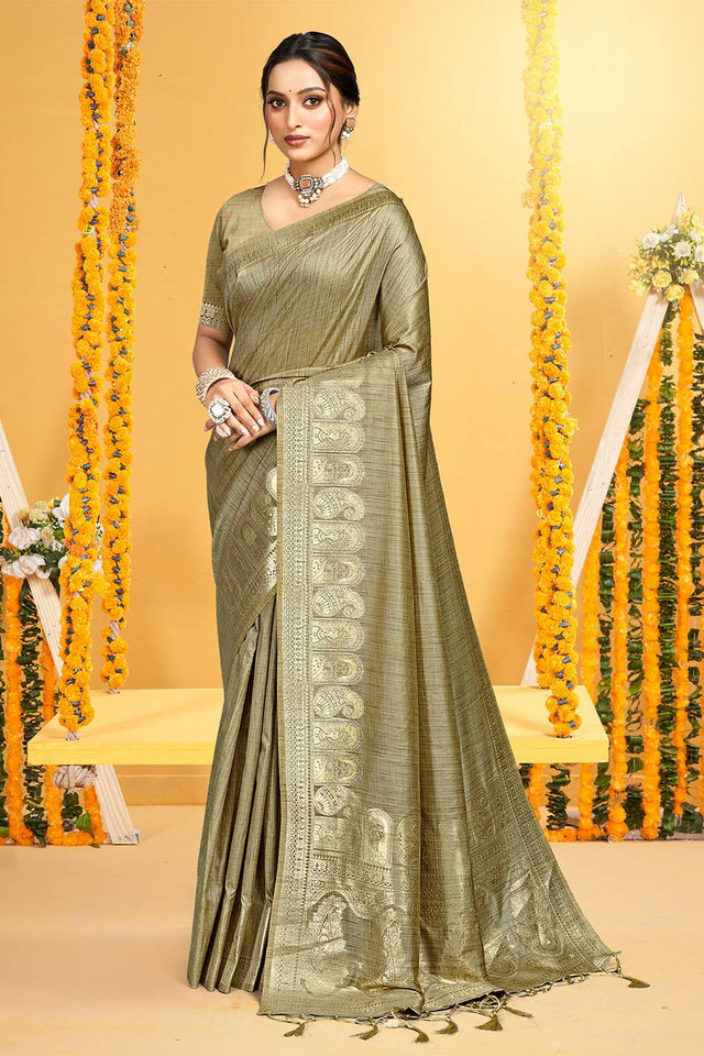 Brown Woven Silk Saree