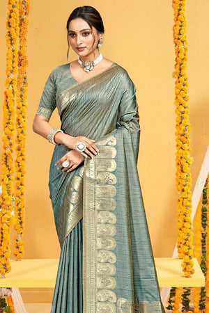 Turquoise Woven Silk Saree