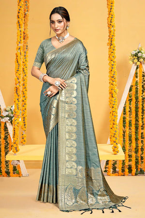 Turquoise Woven Silk Saree