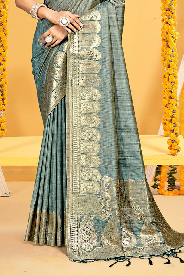 Grey Woven Silk Saree
