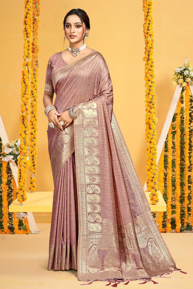 Peach Woven Silk Saree