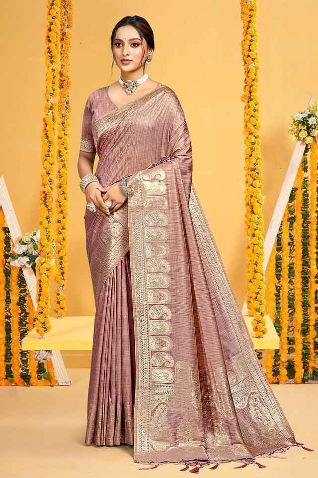 Pink Woven Silk Saree