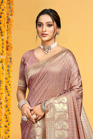 Pink Woven Silk Saree