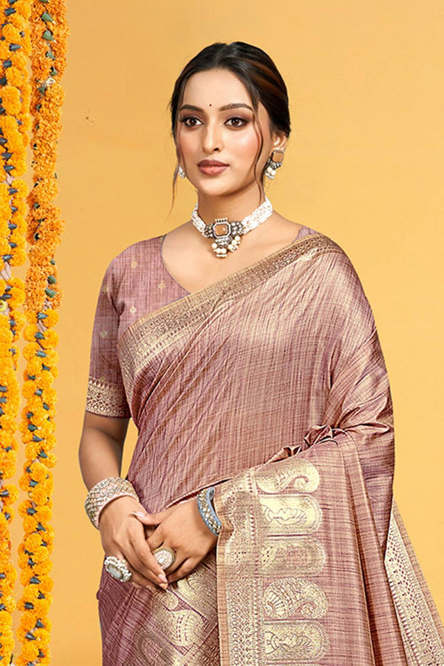 Pink Woven Silk Saree