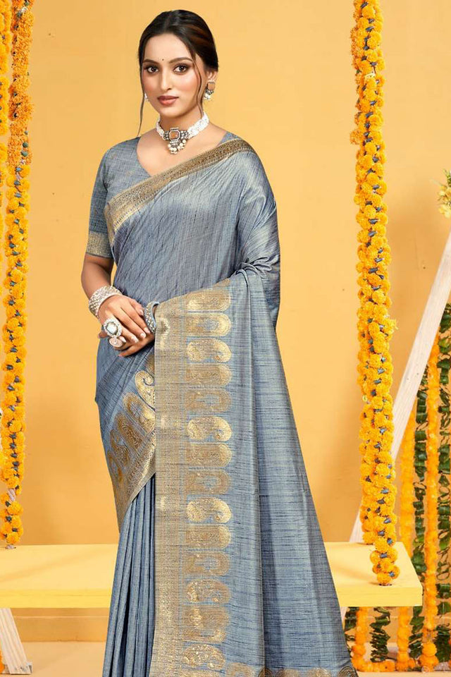Blue Woven Silk Saree