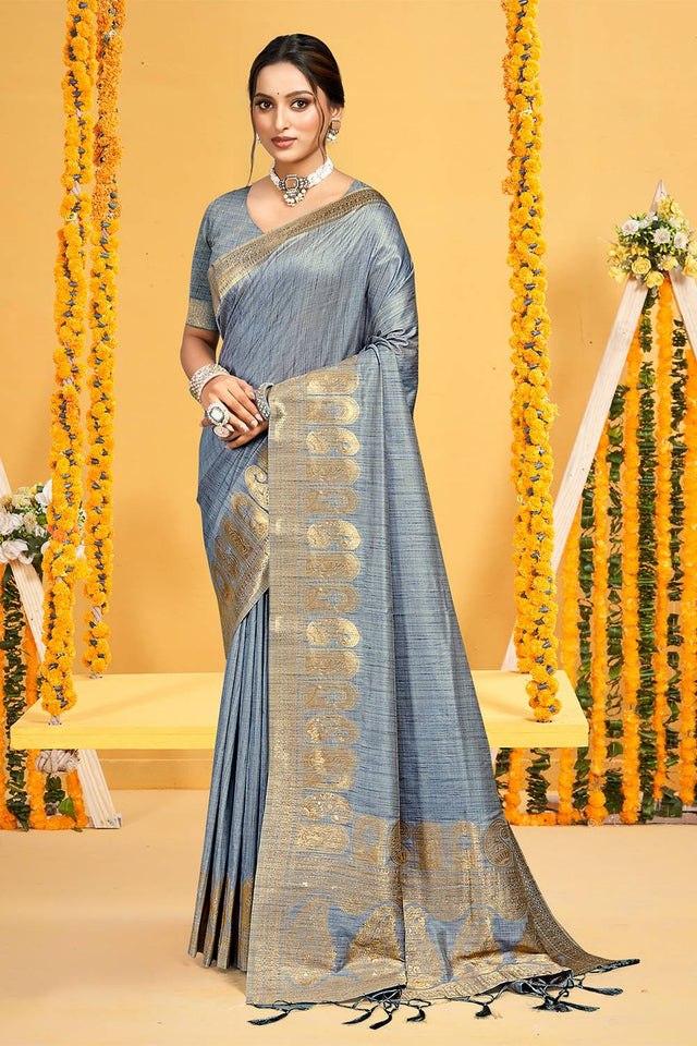Grey Woven Silk Saree