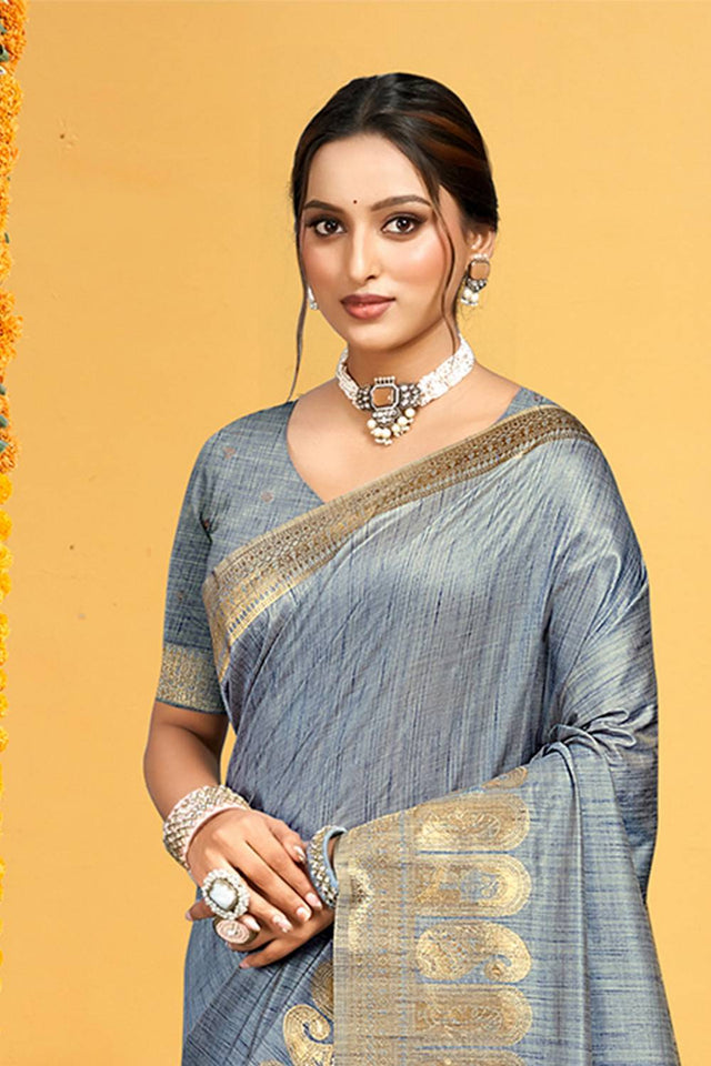 Grey Woven Silk Saree