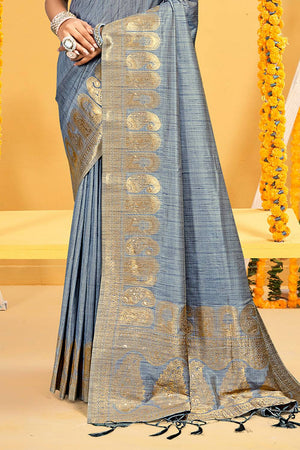 Grey Woven Silk Saree
