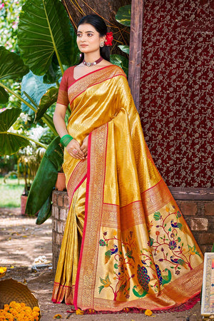 Mustard Woven Kanjivaram Silk Saree