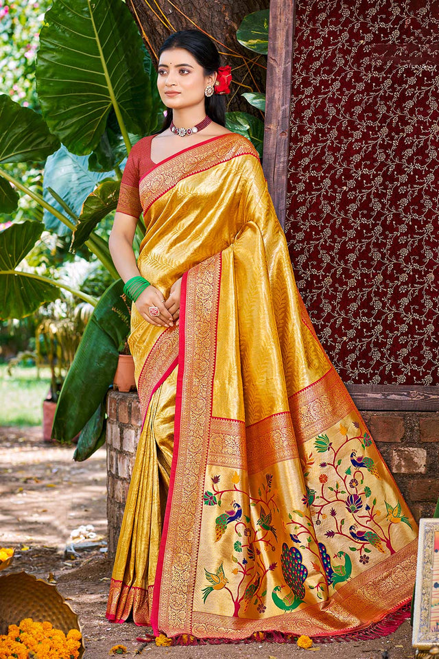 Mustard Woven Kanjivaram Silk Saree