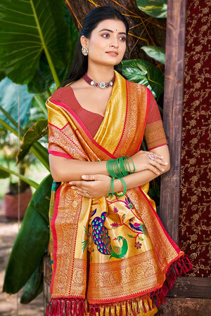 Mustard Woven Kanjivaram Silk Saree