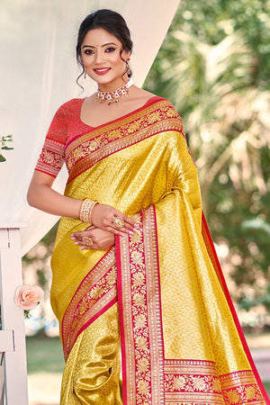 Yellow Woven Silk Saree