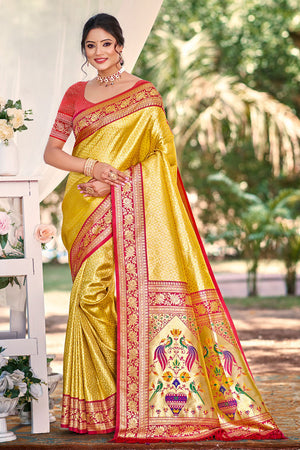 Yellow Woven Silk Saree