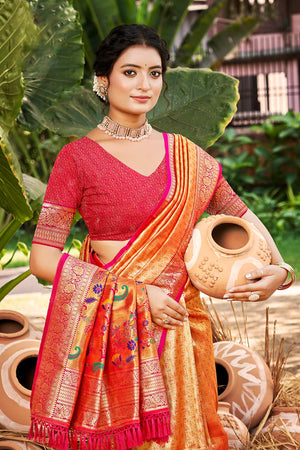 Pink Woven Silk Saree