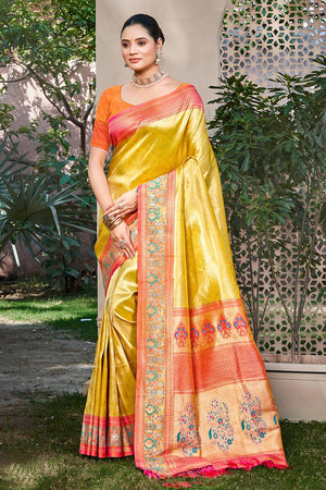 Yellow Woven Kanjivaram Silk Saree