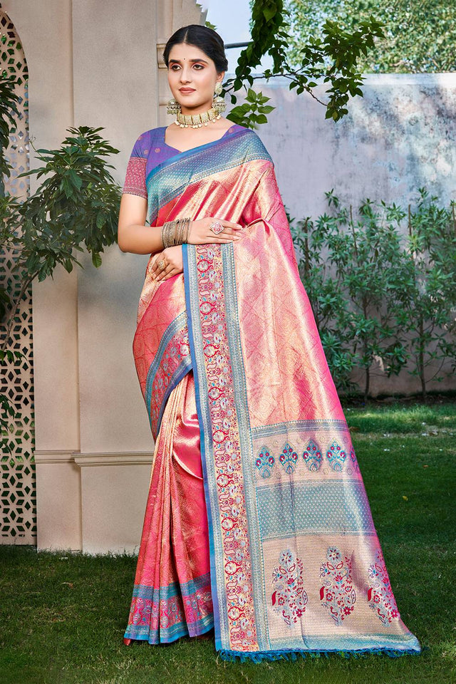 Pink Woven Kanjivaram Silk Saree