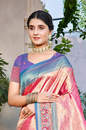 Pink Woven Kanjivaram Silk Saree