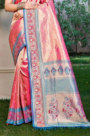 Pink Woven Kanjivaram Silk Saree