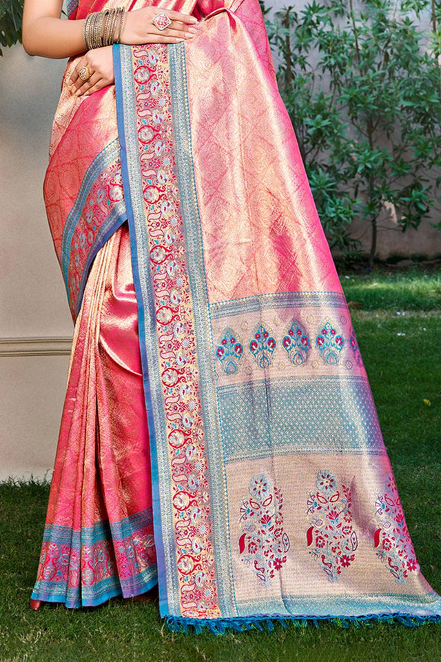 Pink Woven Kanjivaram Silk Saree