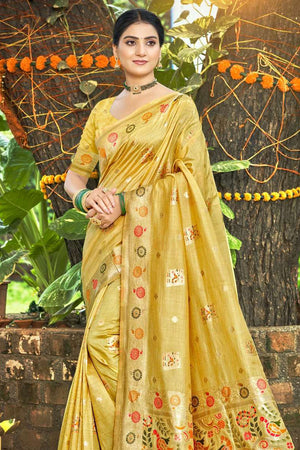 Yellow Woven Silk Saree