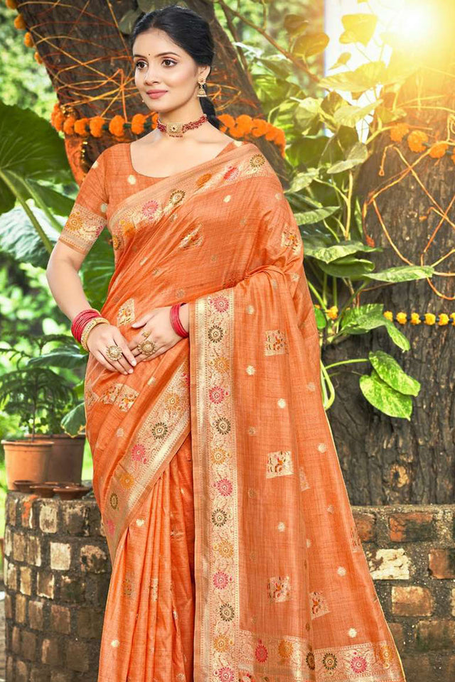 Orange Woven Silk Saree