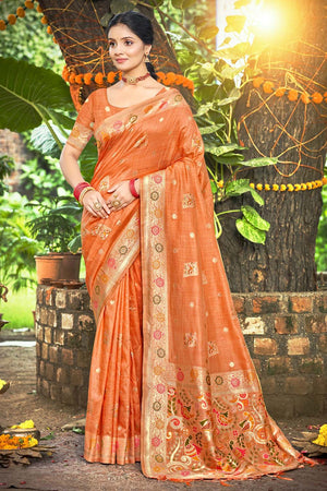 Orange Woven Silk Saree