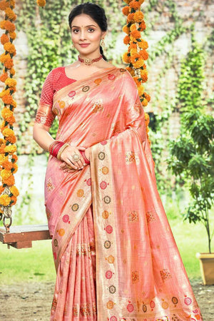 Peach Woven Silk Saree
