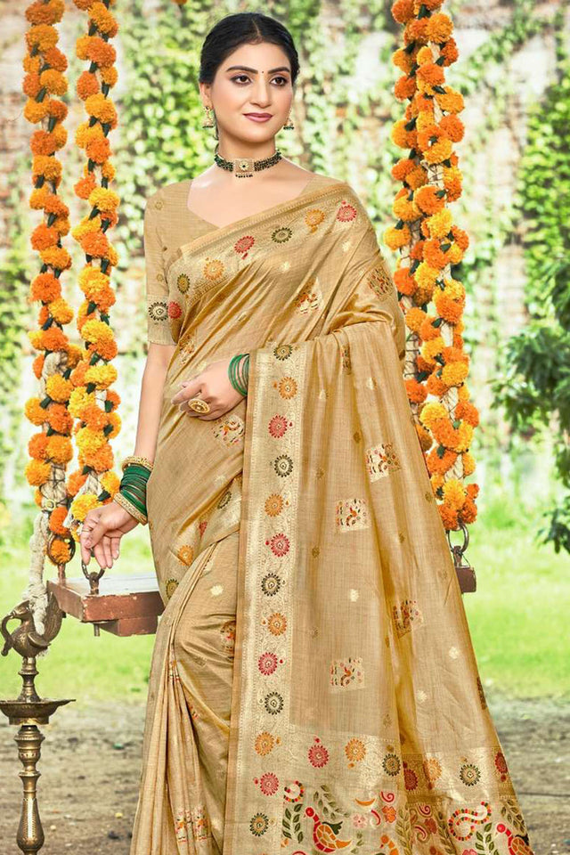 Brown Woven Silk Saree