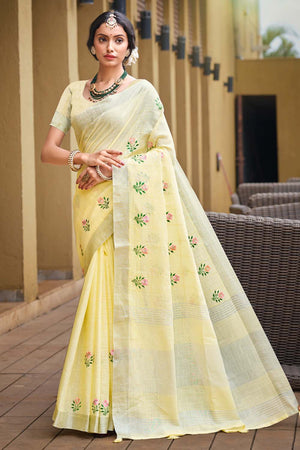 Yellow Woven Linen Saree