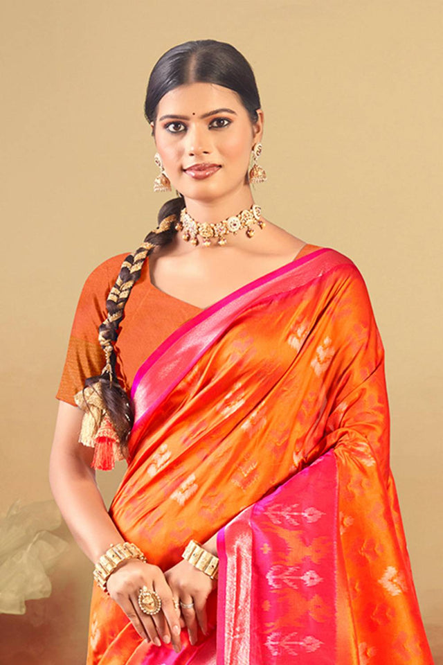 Orange Woven Silk Saree