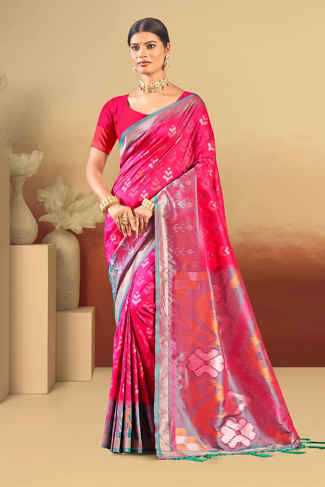 Pink Woven Silk Saree