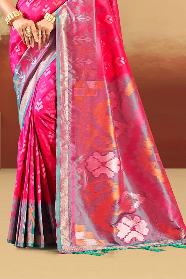 Pink Woven Silk Saree