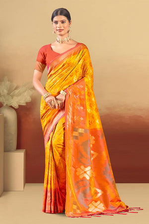 Yellow Woven Silk Saree